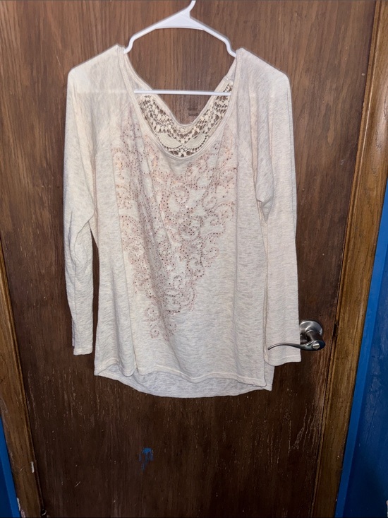 Maurices Tops - Maurices Cream Long-Sleeve Top with Lace Back and Embellished Front